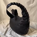 Sculptural Vintage Leather Hobo Bag With Hardware Spine