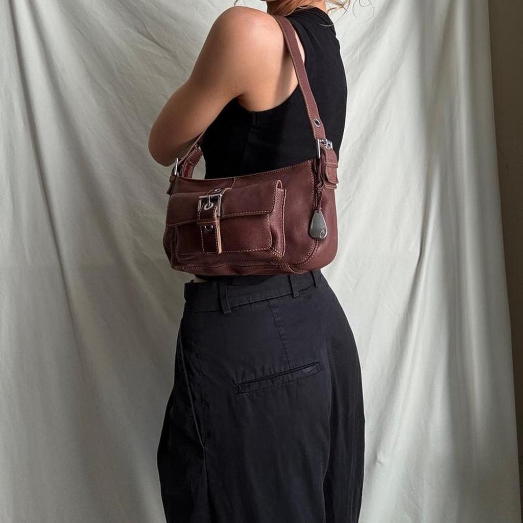 Vintage rose, burgundy leather going out bag.