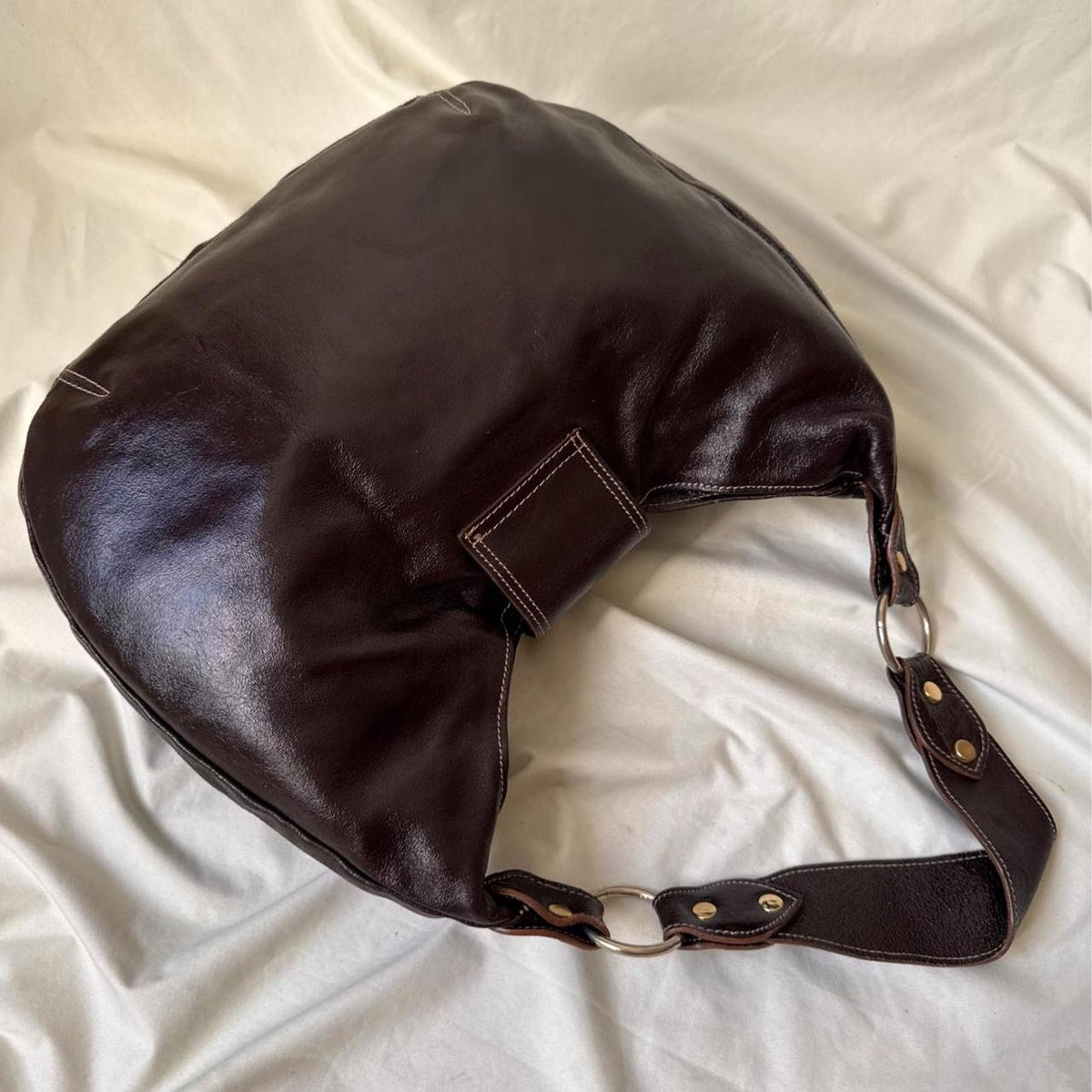 Vintage Y2K Oversized Brown Patent Leather Hobo Bag
