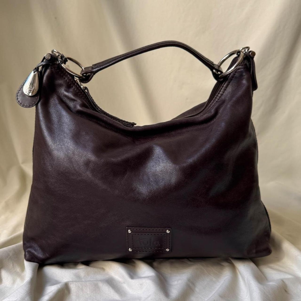 Vintage Y2K real leather, large slouchy burgundy hobo bag