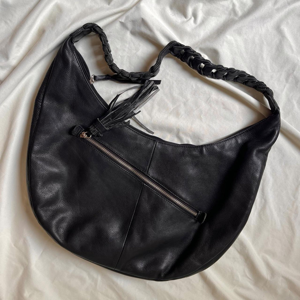Vintage Black Leather Hobo Bag