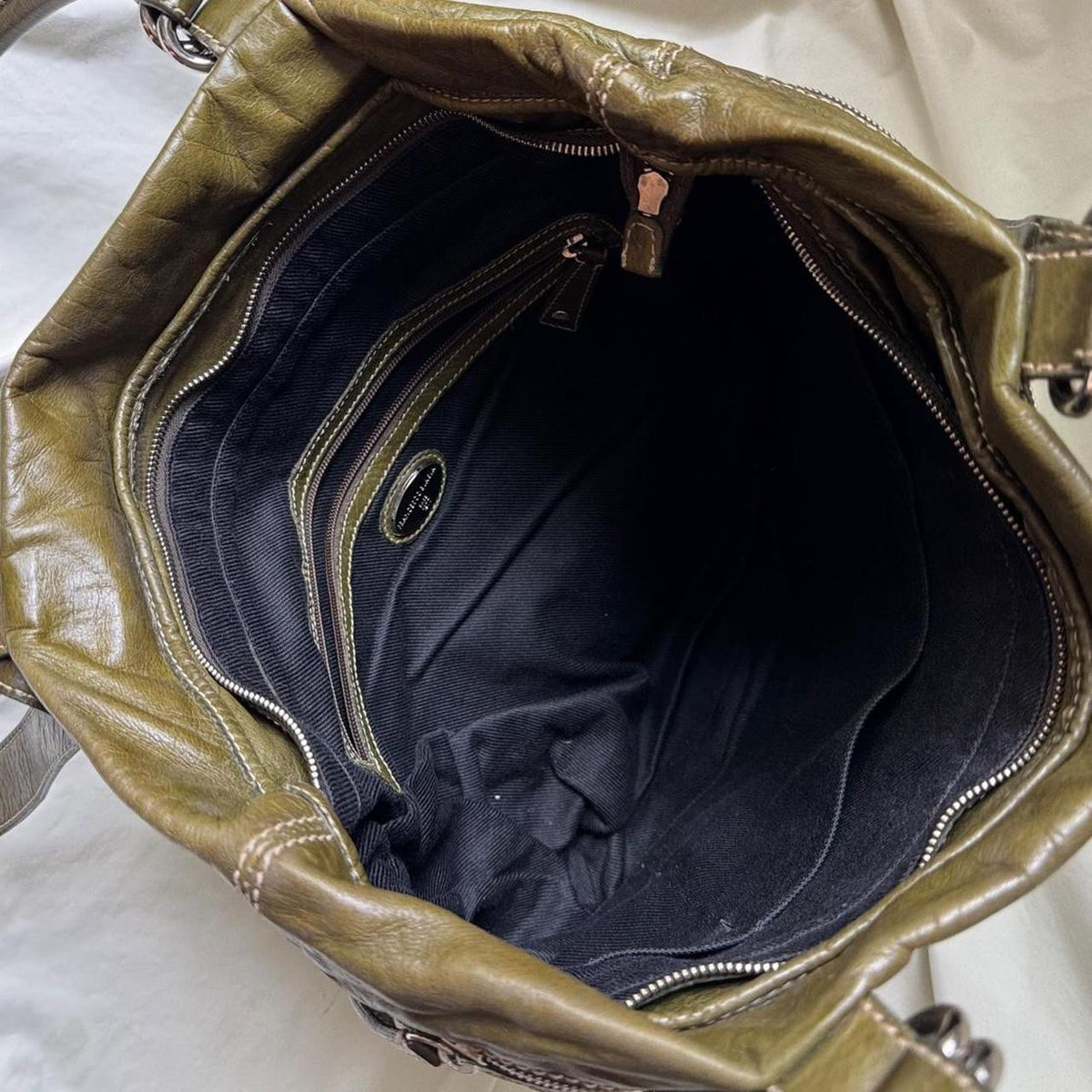 Vintage Oversized Olive Green Leather Tote Bag
