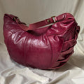 Large Distressed Red Ruched Half Moon Hobo Bag