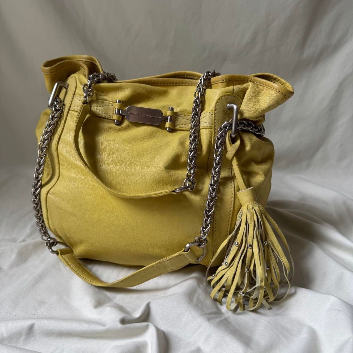 Large Pale Green Yellow Hobo Bag with Chunky Chain Hardware