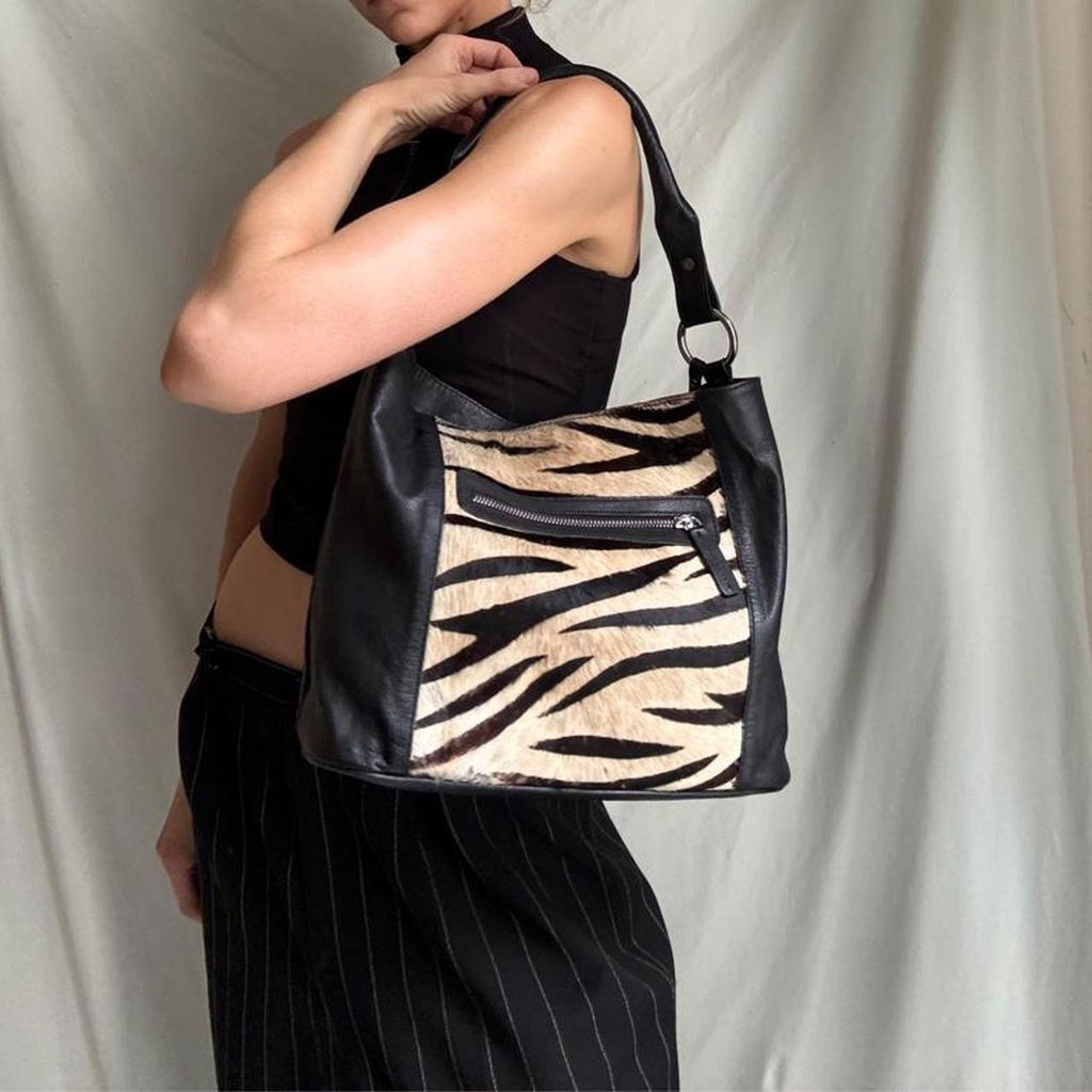 Pony Hair Zebra Leather Slouch Bag