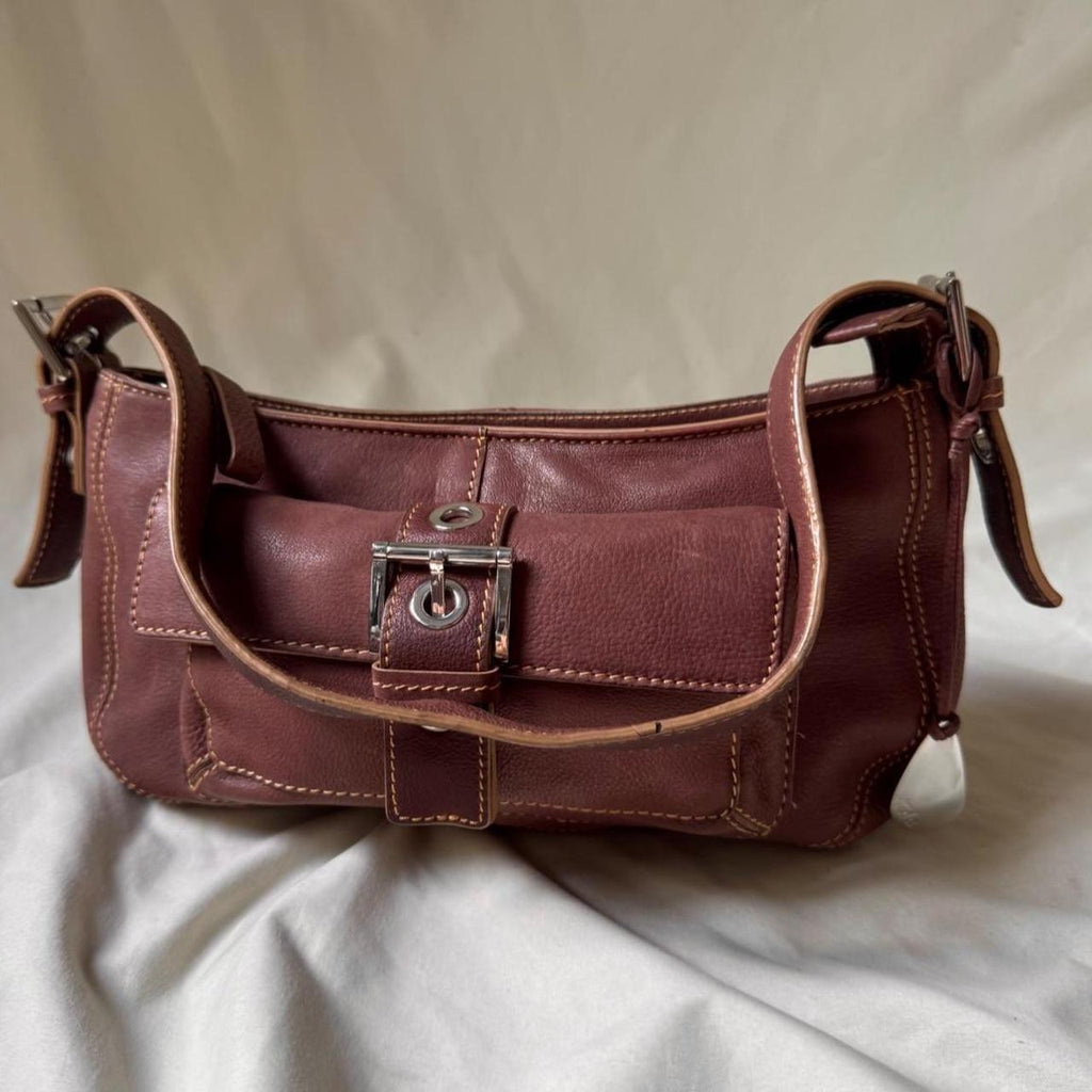Vintage rose, burgundy leather going out bag.