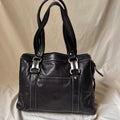 Vintage Large Black Leather Boxy Shoulder bag with Chunky Hardware