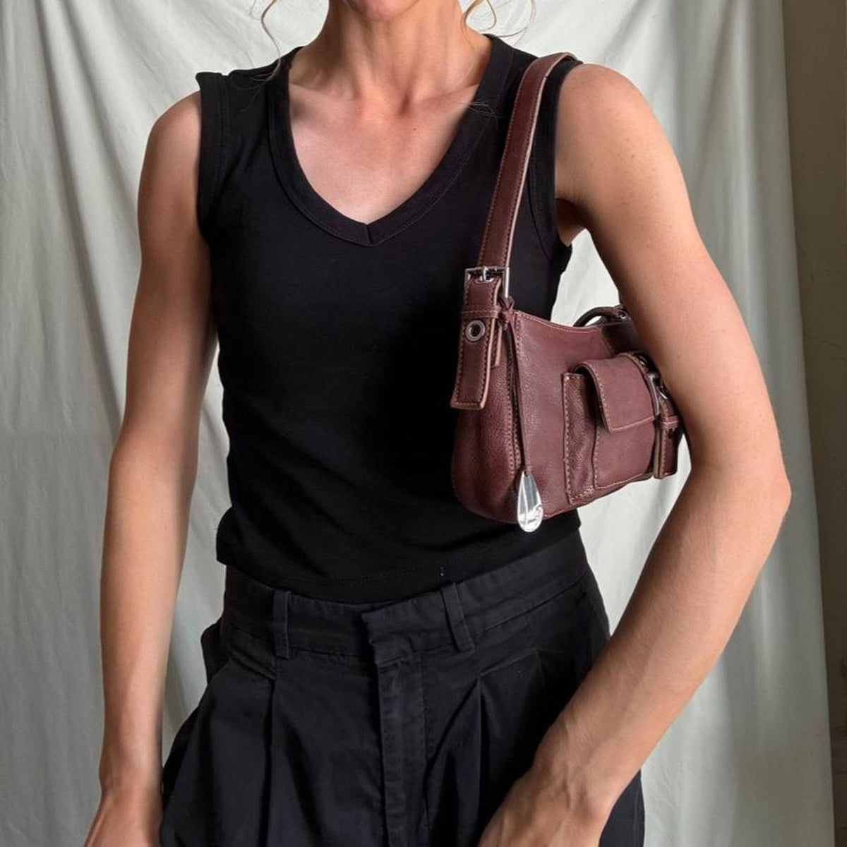Vintage rose, burgundy leather going out bag.