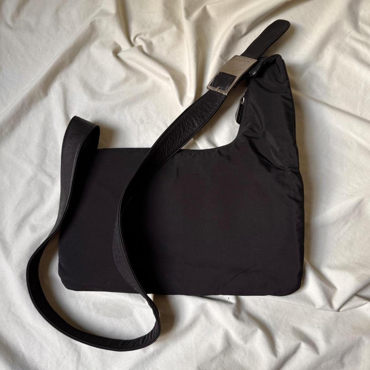 Y2k Black Leather Crossbody Sling Bag with Chunky Silver Buckle