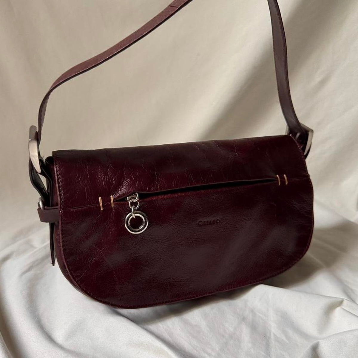 Vintage Patent Burgundy Shoulder Bag