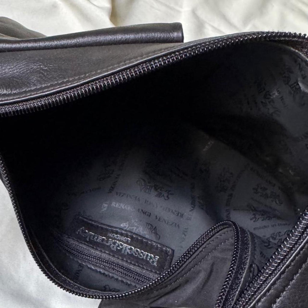 Y2k Black Leather Crossbody Sling Bag with Chunky Silver Buckle