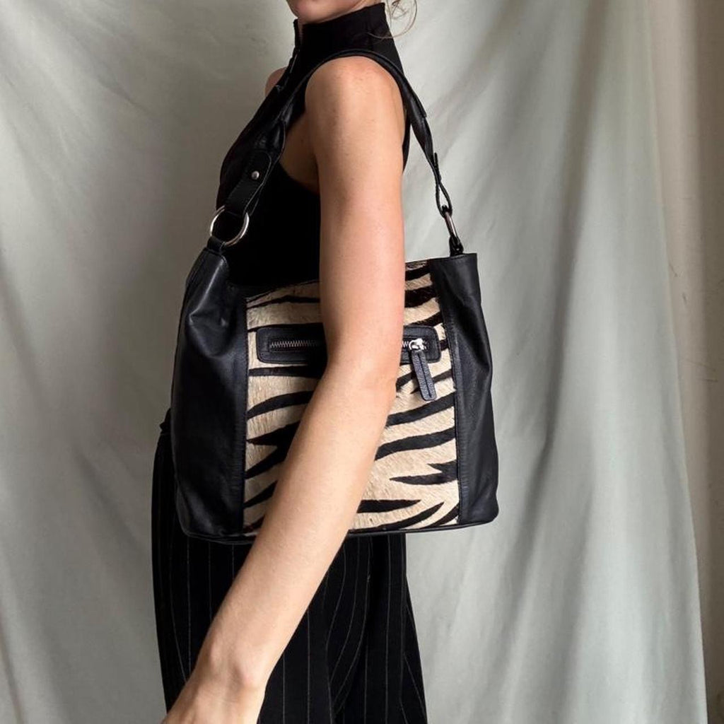 Pony Hair Zebra Leather Slouch Bag