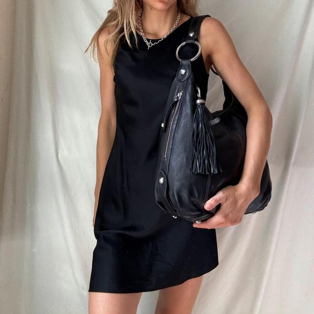Vintage Y2K Black Leather Hobo Bag