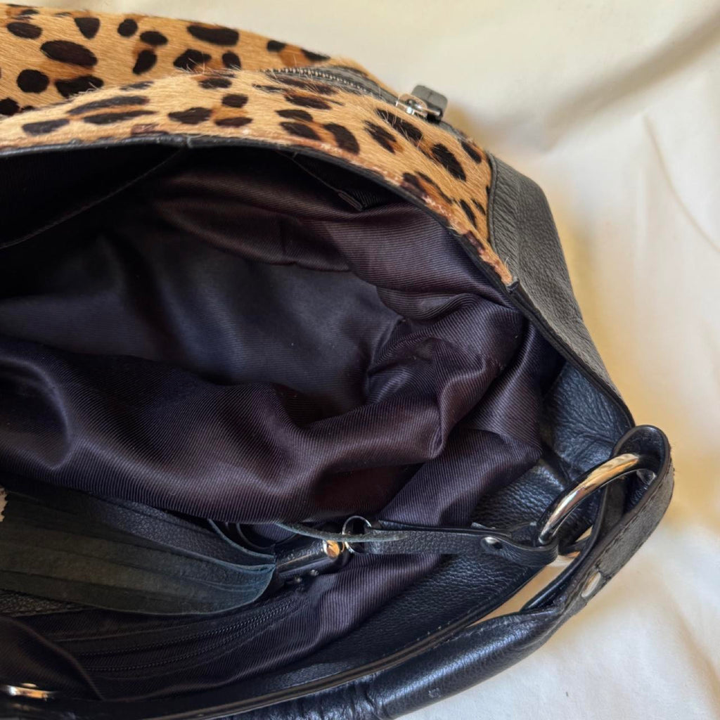 Pony Hair Leopard Print Leather Slouch Bag