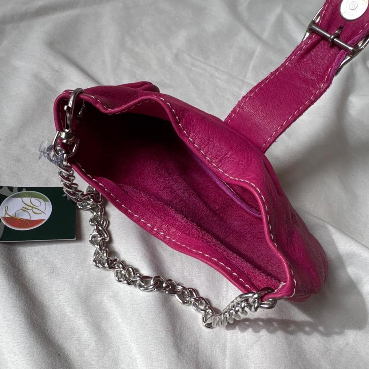 Vintage Y2K hot pink mini bag with silver chain and buckle