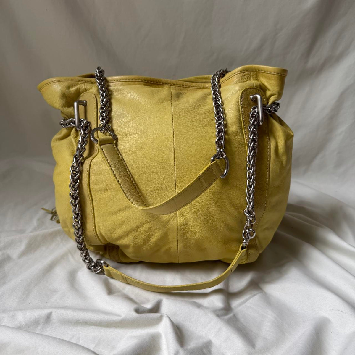 Large Pale Green Yellow Hobo Bag with Chunky Chain Hardware