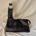 Y2k Black Leather Crossbody Sling Bag with Chunky Silver Buckle