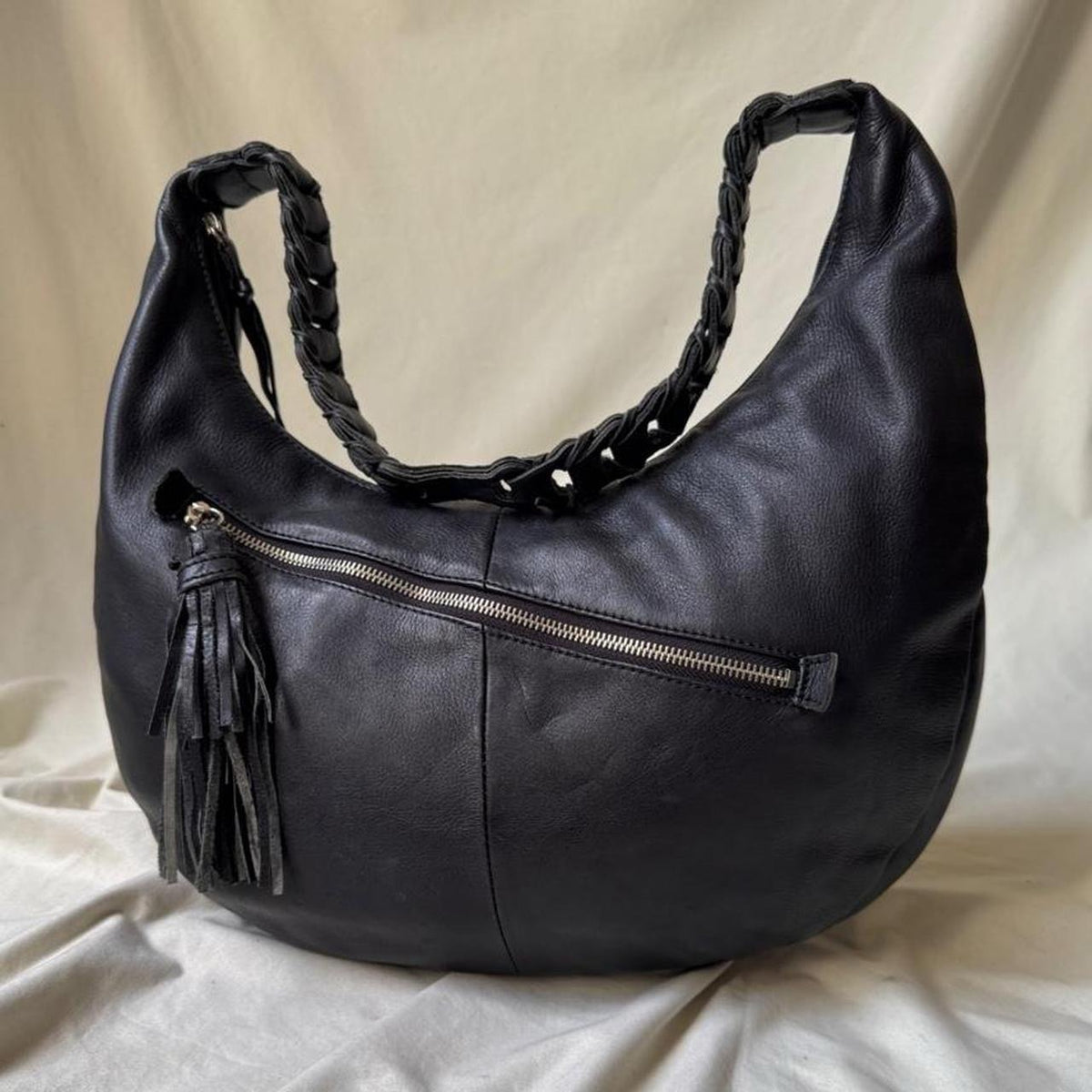 Vintage Black Leather Hobo Bag