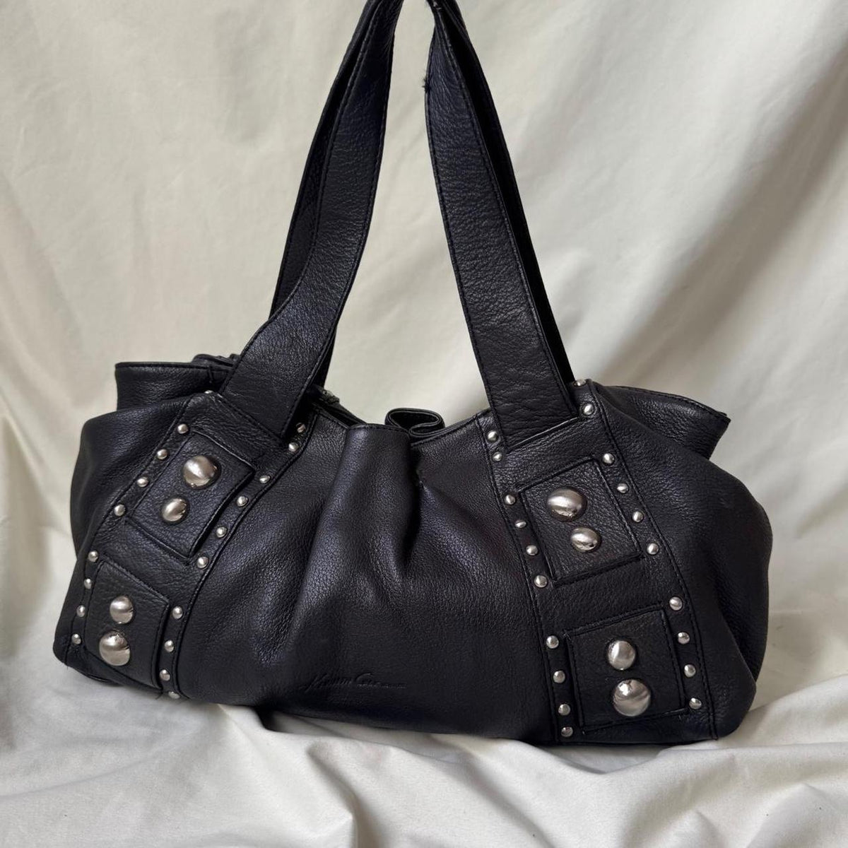 Vintage Black Studded Leather Dumpling Bag