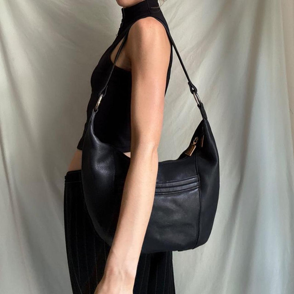 Y2K Leather crescent moon shaped shoulder bag