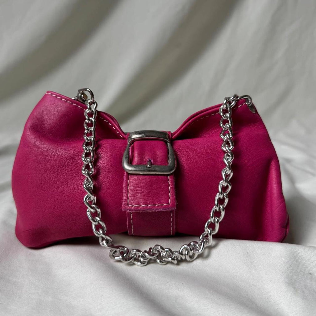 Vintage Y2K hot pink mini bag with silver chain and buckle