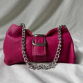 Vintage Y2K hot pink mini bag with silver chain and buckle