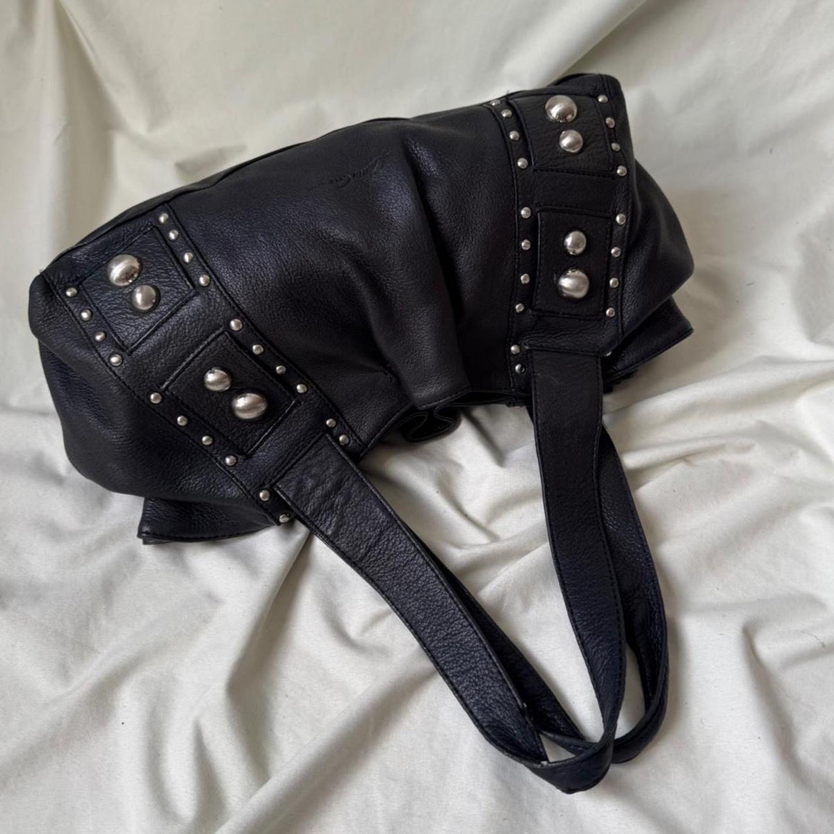 Vintage Black Studded Leather Dumpling Bag