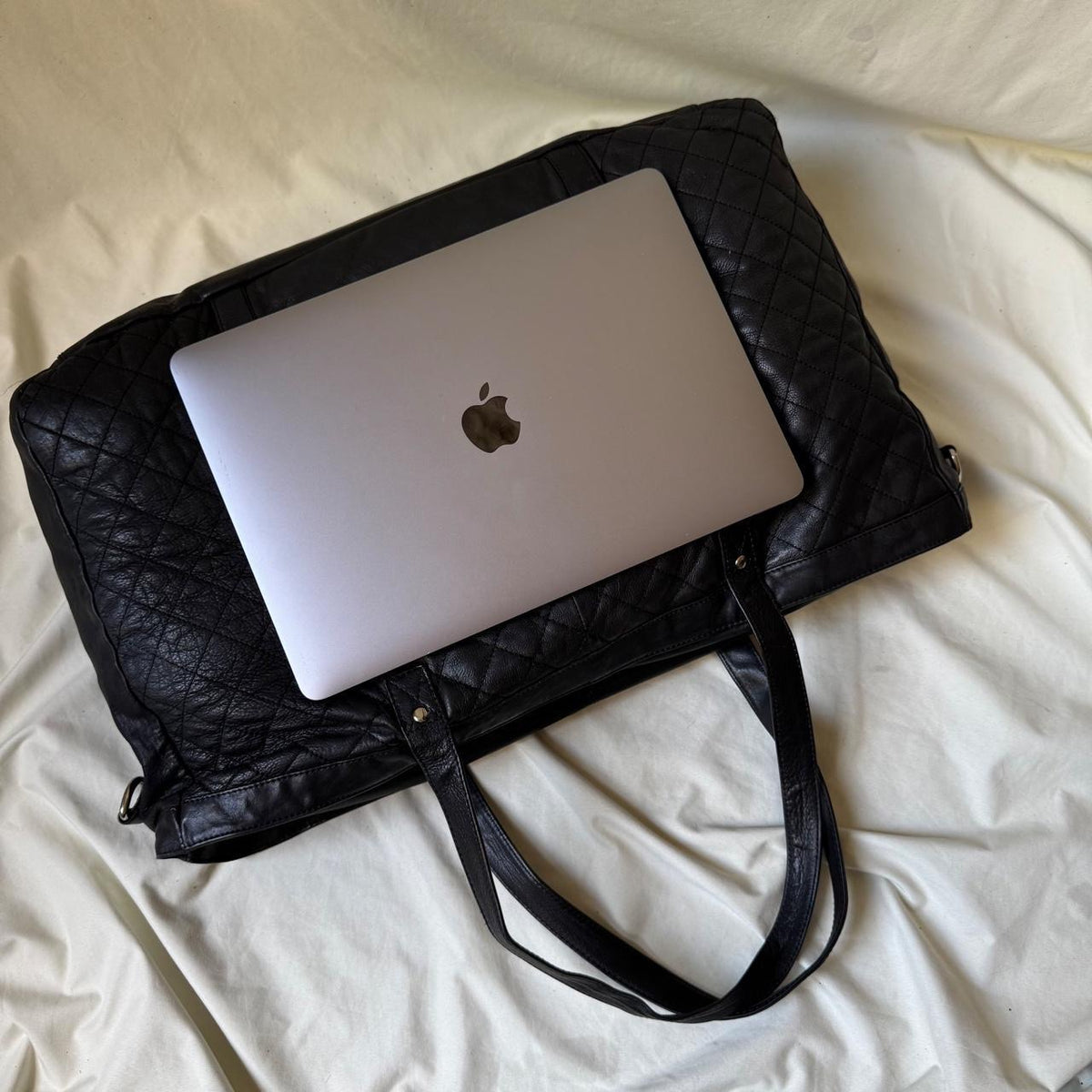 Y2K large black leather hold-all weekender bag