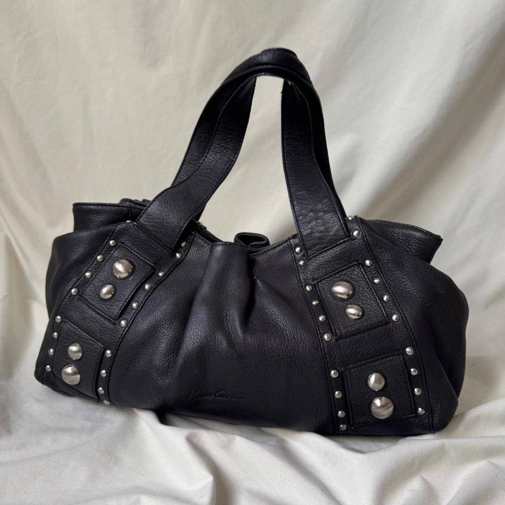 Vintage Black Studded Leather Dumpling Bag