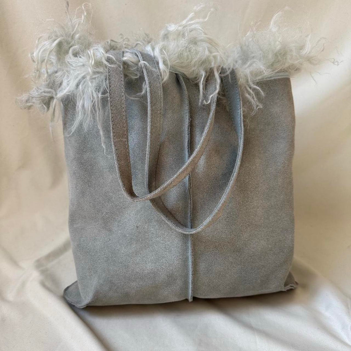 Vintage Suede & Mongolian Fur Tote Bag
