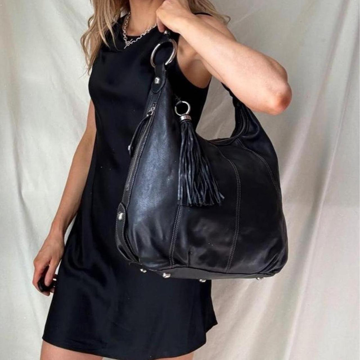 Vintage Y2K Black Leather Hobo Bag
