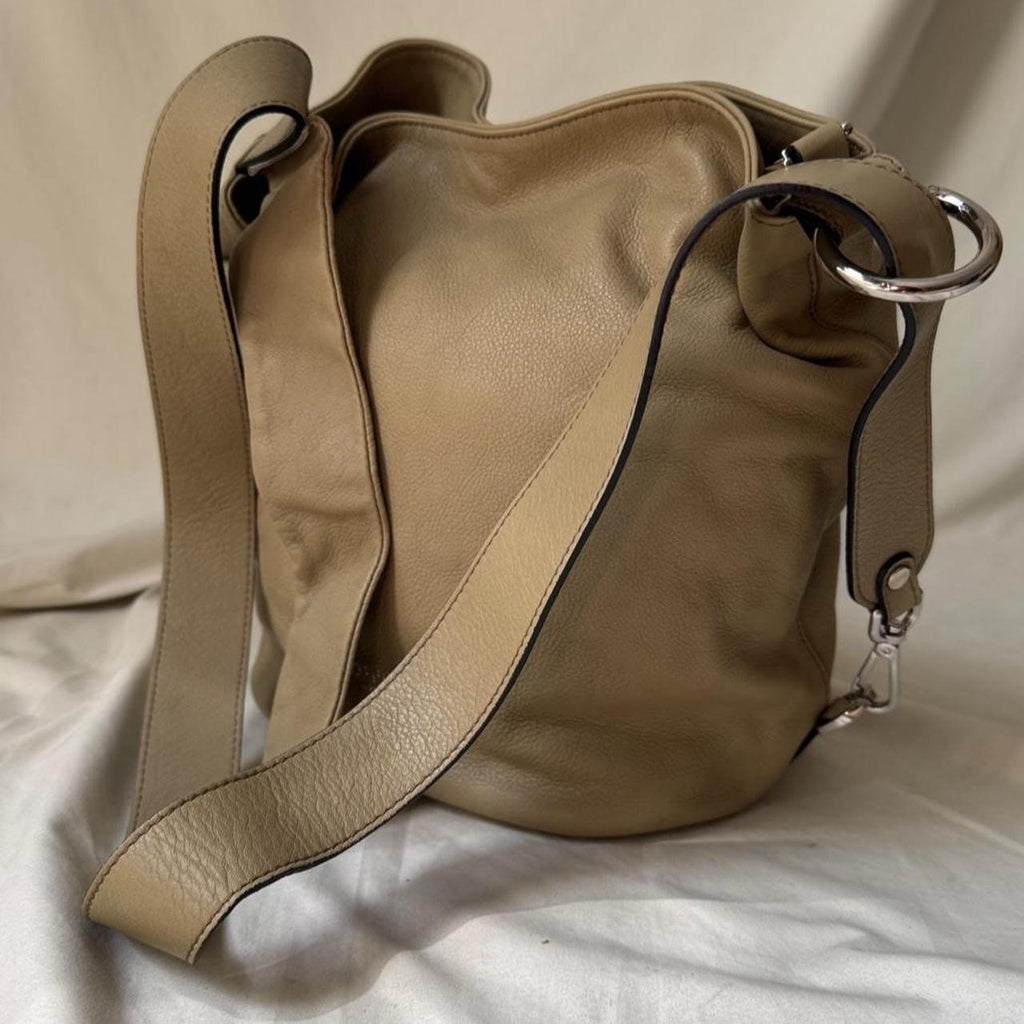 Vintage Y2K leather bag, pale pistachio green leather slouch bucket bag
