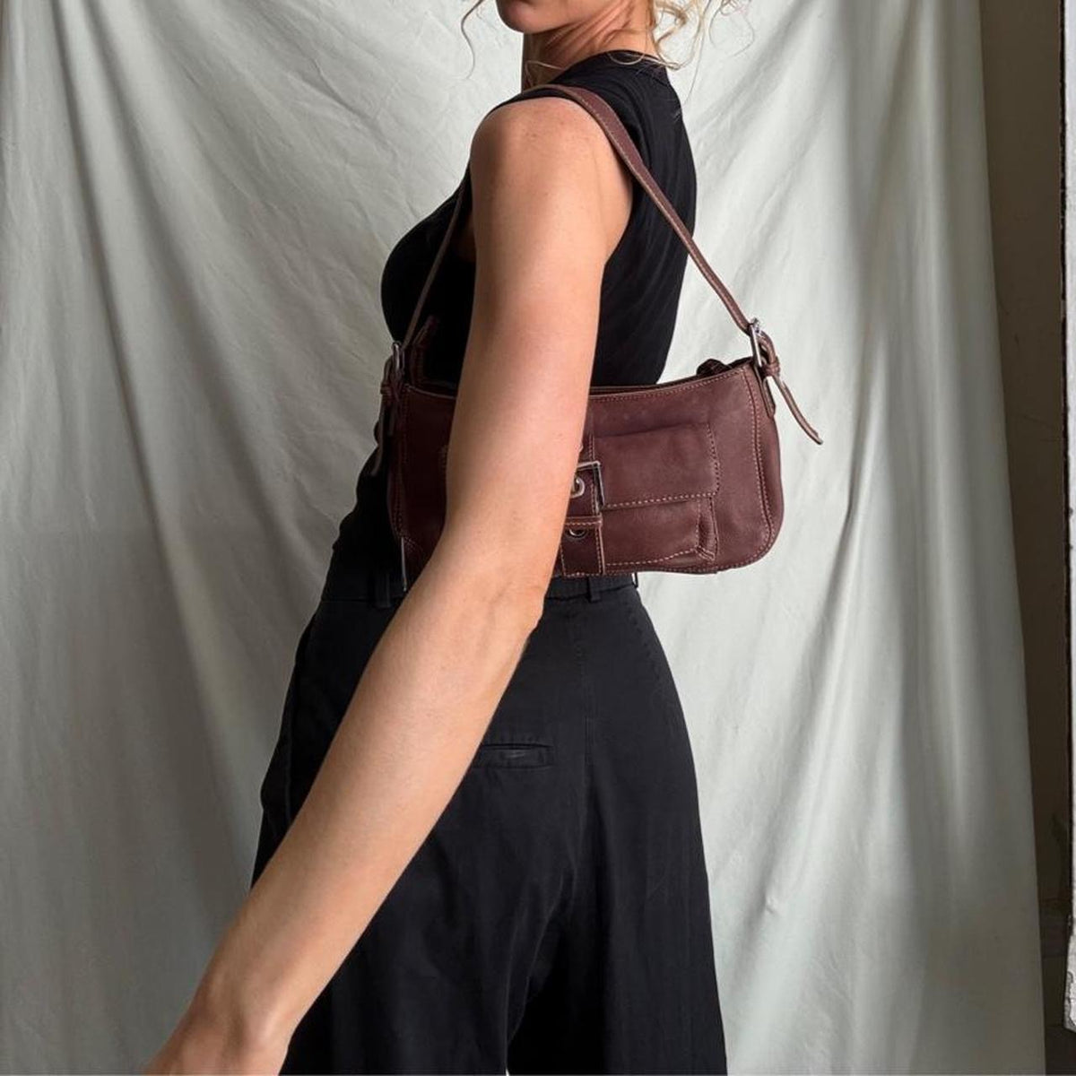 Vintage rose, burgundy leather going out bag.