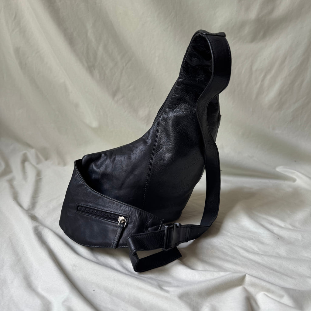 Vintage Y2K Black Leather Sling Bag