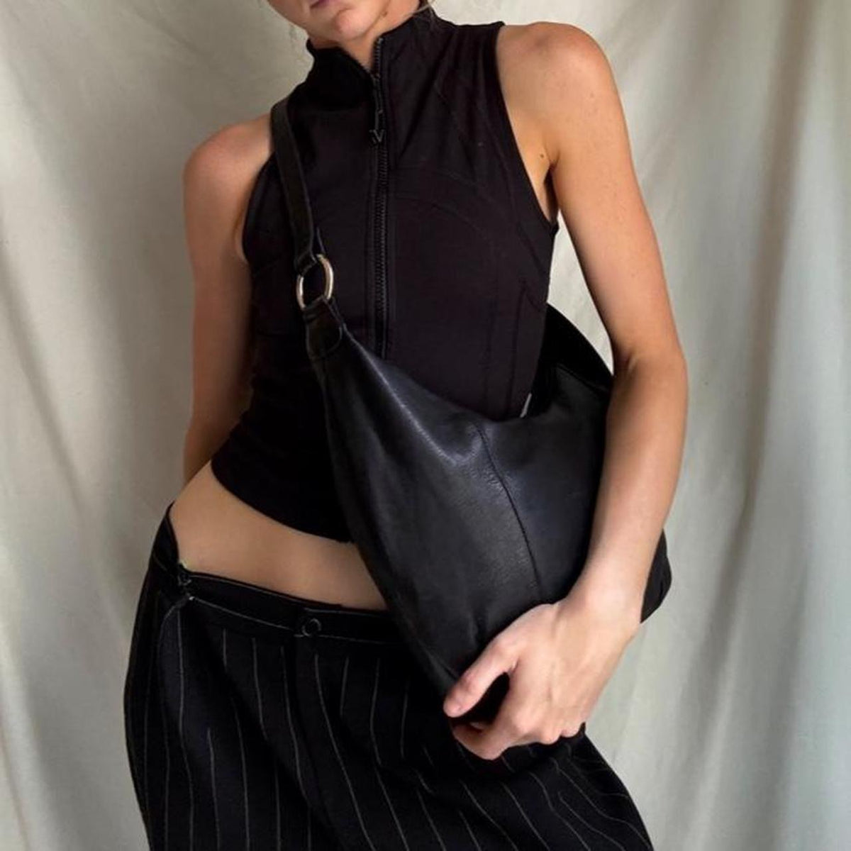 Y2K Leather crescent moon shaped shoulder bag