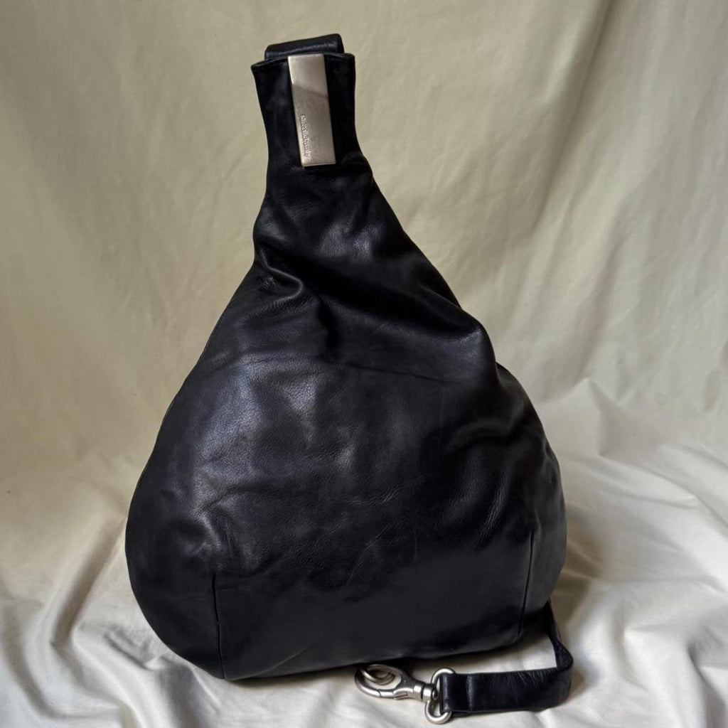 Vintage Black Leather Crossbody Sling Bag