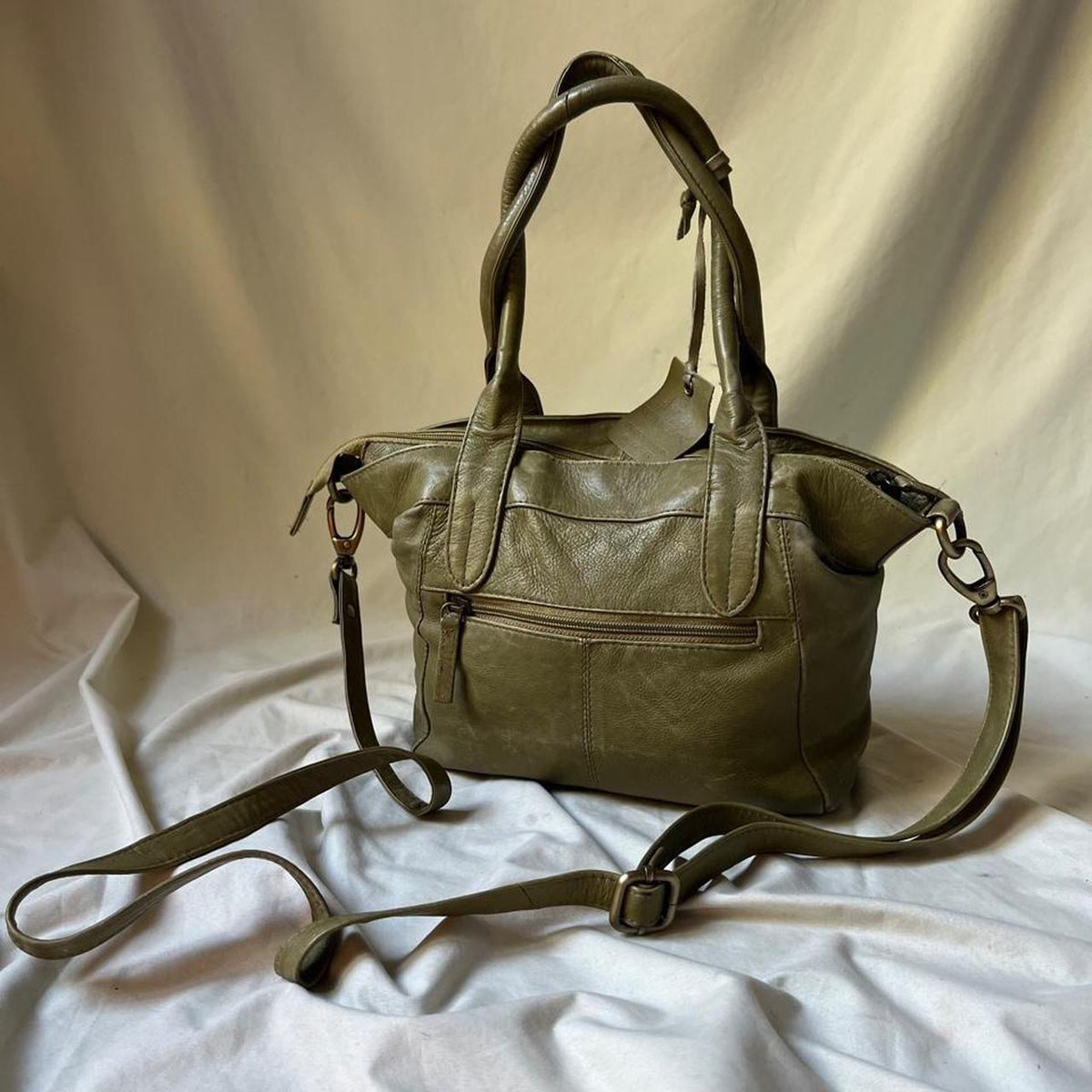 Vintage Pale Green Leather Mini Hobo Bag