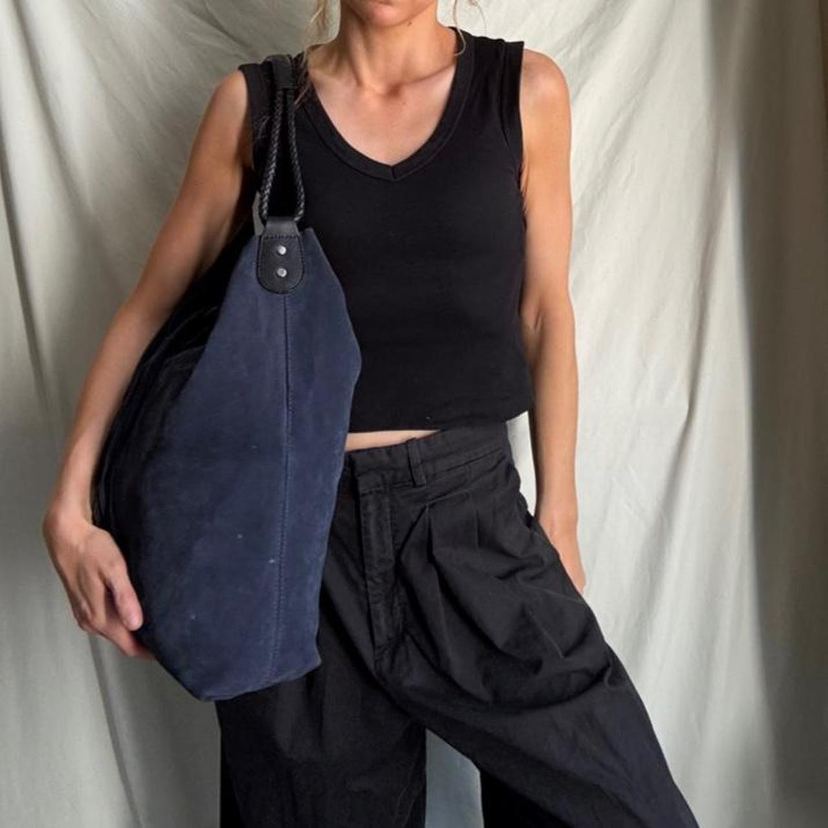 Oversized Italian Blue Slouchy Shoulder Bag