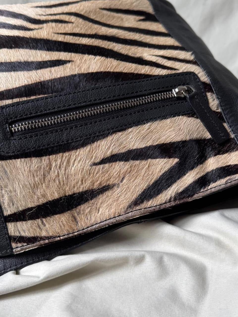 Pony Hair Zebra Leather Slouch Bag