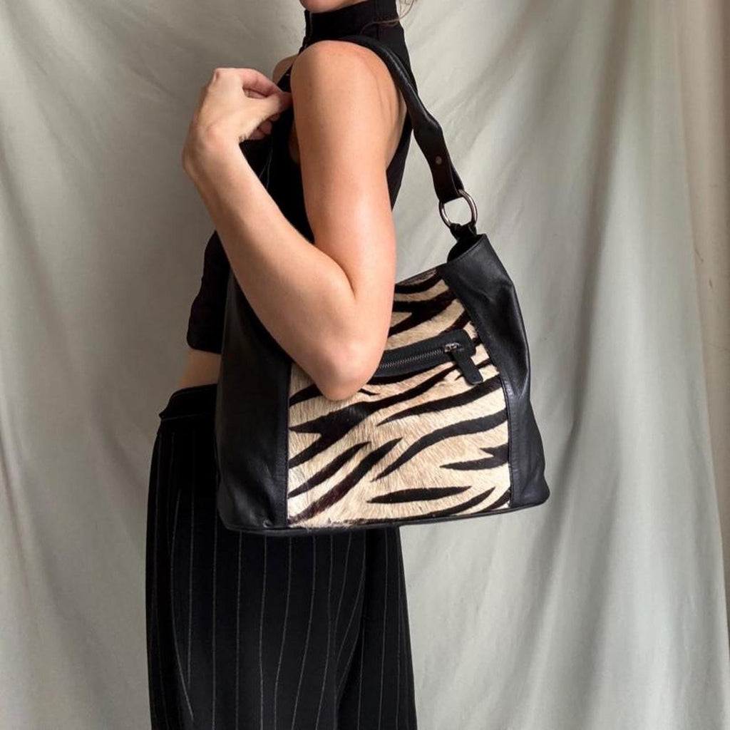 Pony Hair Zebra Leather Slouch Bag