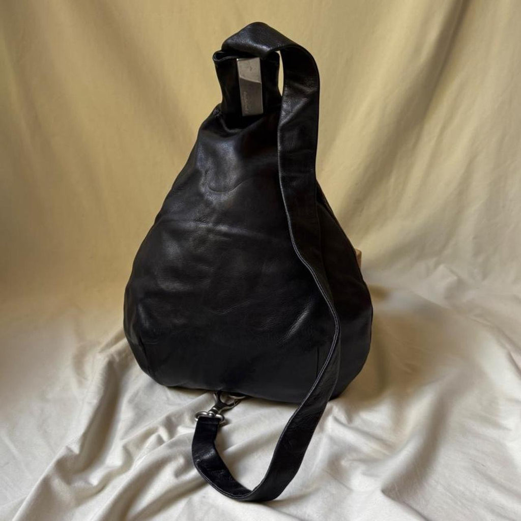 Vintage Black Leather Crossbody Sling Bag