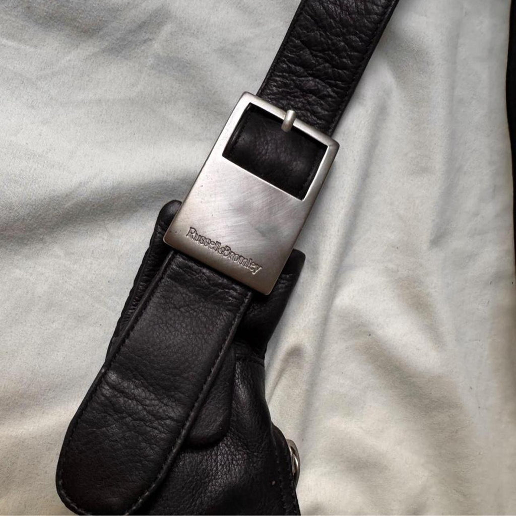 Y2k Black Leather Crossbody Sling Bag with Chunky Silver Buckle