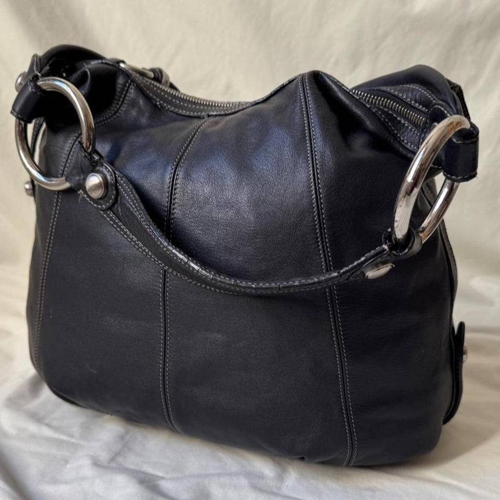 Vintage Y2K Black Leather Hobo Bag