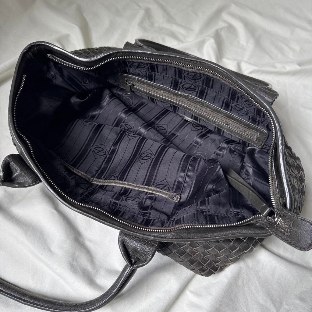 Vintage Oversized Khaki Green Leather Weekender Bag with Silver Hardware
