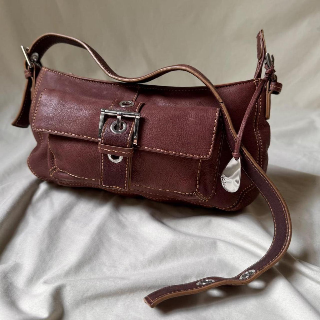 Vintage rose, burgundy leather going out bag.