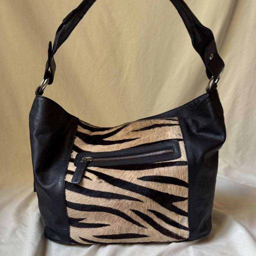 Pony Hair Zebra Leather Slouch Bag