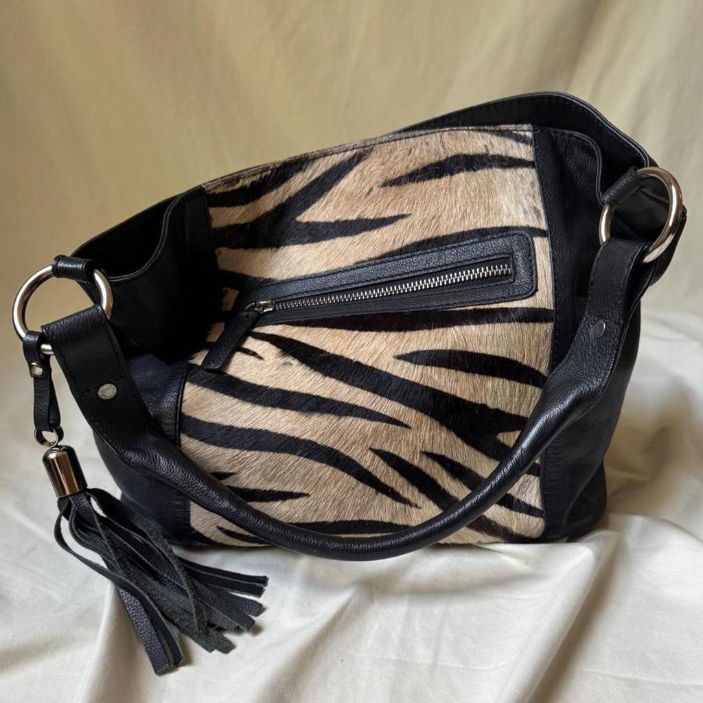 Pony Hair Zebra Leather Slouch Bag