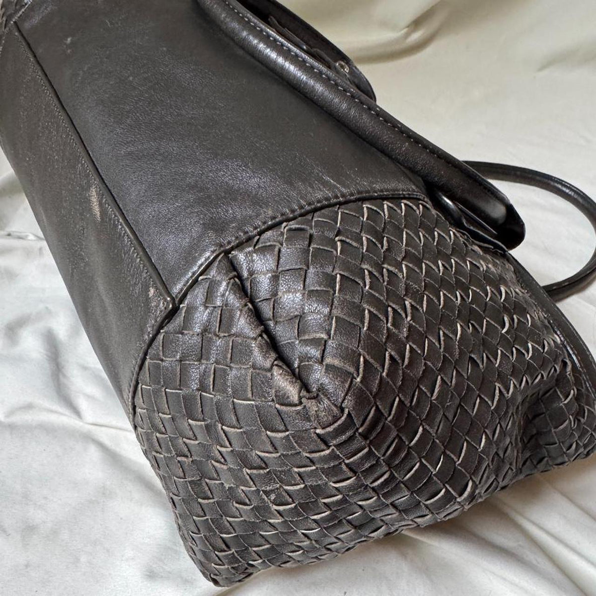 Vintage Oversized Khaki Green Leather Weekender Bag with Silver Hardware
