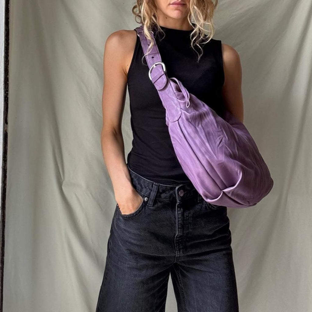 Vintage Purple Leather Crossbody Bag