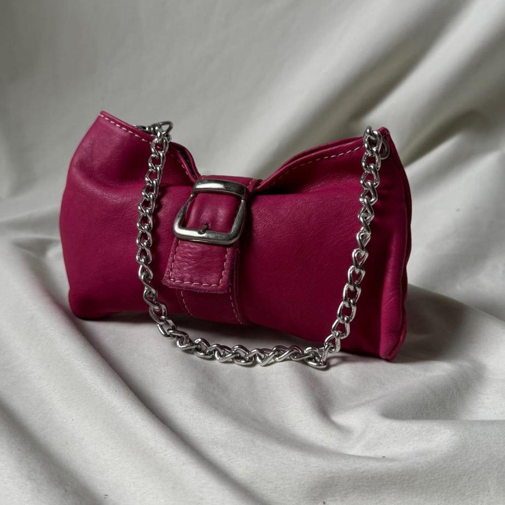 Vintage Y2K hot pink mini bag with silver chain and buckle